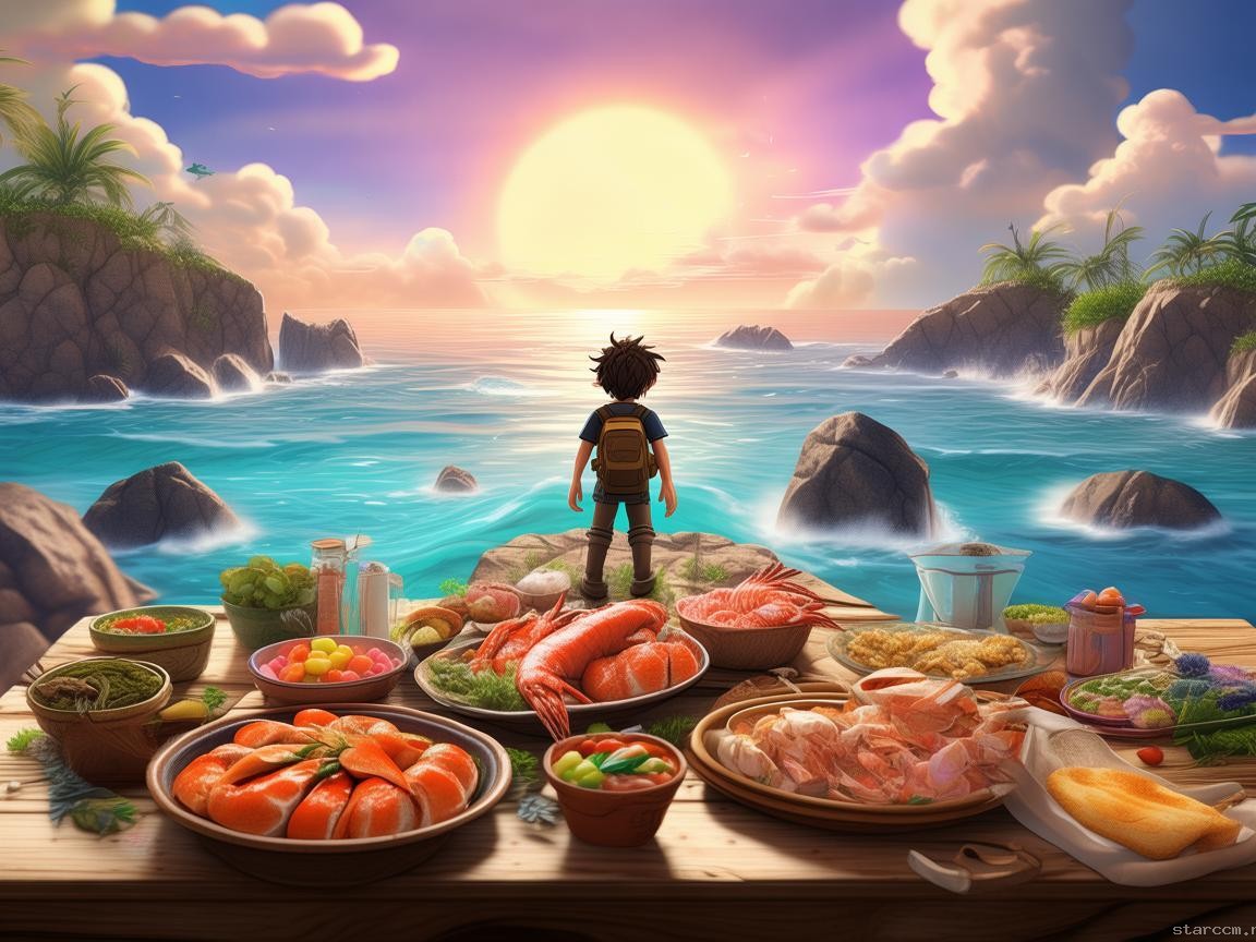小宇海边探险，终尝熟食美味✨